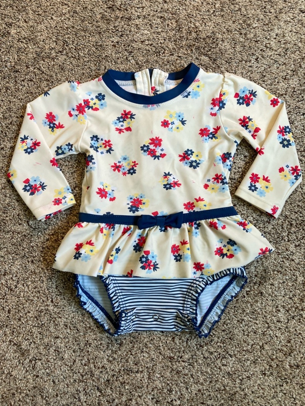 Ruffle Butts Floral & Striped Long Sleeve One Piece Rashguard Swimsuit